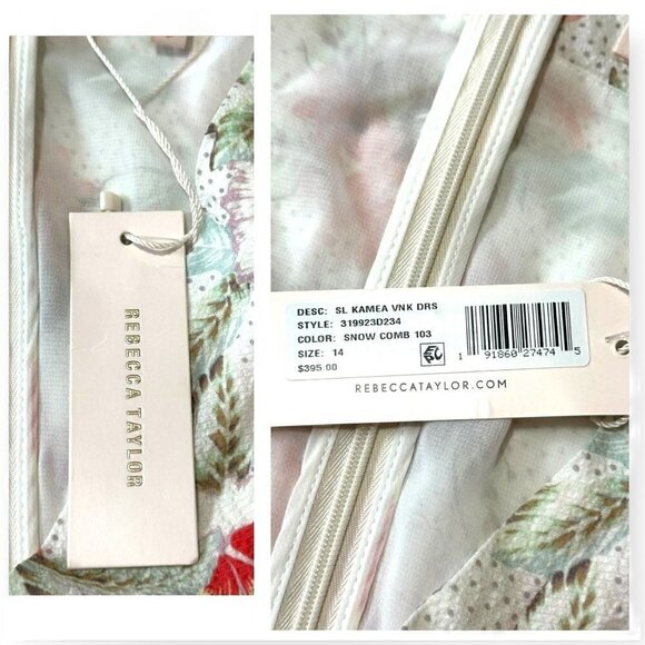 Rebecca Taylor Kamea Stretch Silk Dress In Snow Combo, Size 14, New with tag - Picture 6 of 16